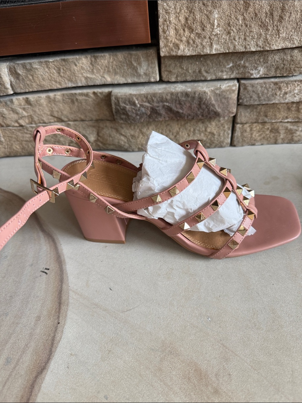 ASOS Pink Pyramid Stud Strappy Block Heels